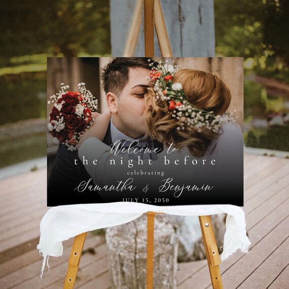 Photo Rehearsal Dinner Welcome Sign, Photo Wedding Sign, Modern Wedding Rehearsal Decor, Minimalist Engagement Sign, The Night Before Sign