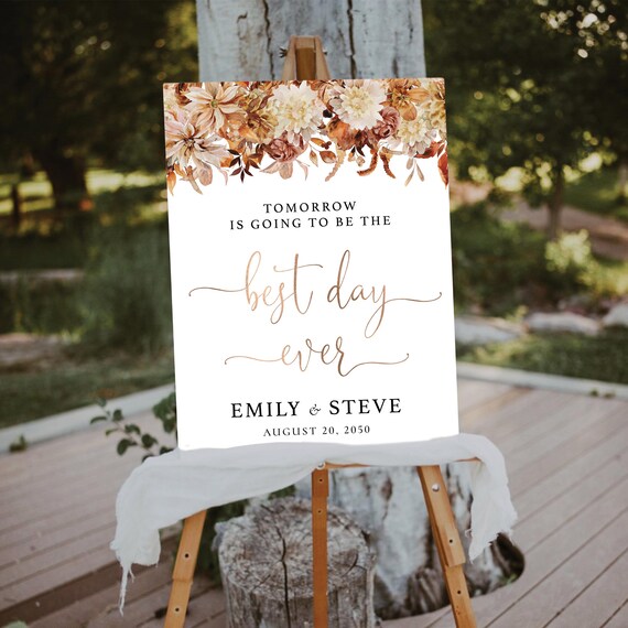Fall Autumn Rehearsal Dinner Welcome Sign, Fall Leaves Best day ever Sign, Fall in love Wedding Sign, Autumn Wedding Decor, Bohemian, AG1