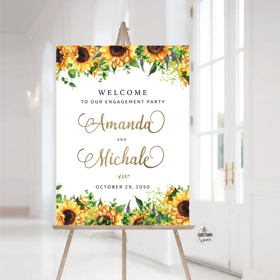 Sunflower Engagement Party Welcome Sign, Sunflower We are Engaged Sign, Engagement Party Sign, Engagement Decorations, bohemian, boho, SF1