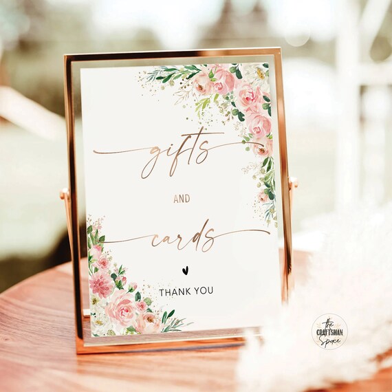 Ethereal Blush Cards and Gifts Sign, Wedding Sign, Wedding Gifts Sign, Baby Shower Gift Sign, Bridal Shower Gift Sign, Rose Gold, EB1