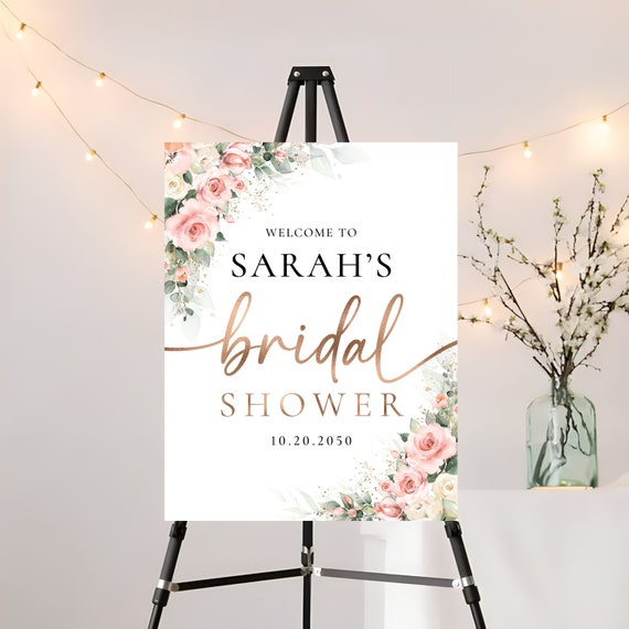 Sunny Floral Bridal Shower Sign, Blush Pink Bridal Shower Decoration, Bridal Brunch Welcome Sign, Custom Design, Printable welcome sign, EB2