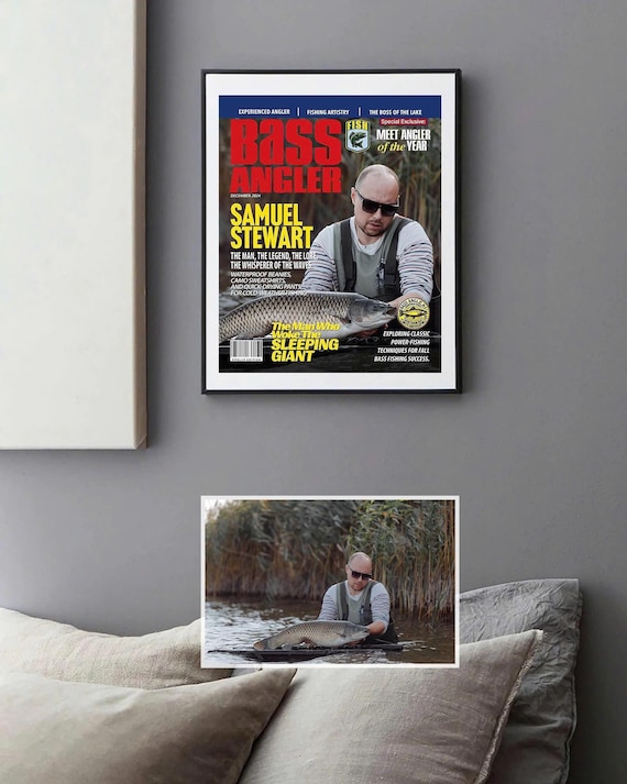 Custom Fishing Magazine Cover, Fishing Gifts for Men, Fly Fishing Gifts for Him, Fishing Dad Gift, Angler Funny Fisherman Gift,Gift for Boss