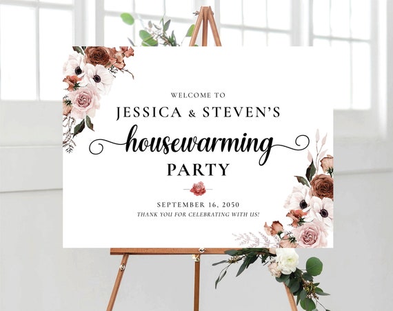 Silk Floral Housewarming Party Welcome Sign, New Home Party, New House Party Sign, House warming welcome sign, Silk Floral roses, SFL1