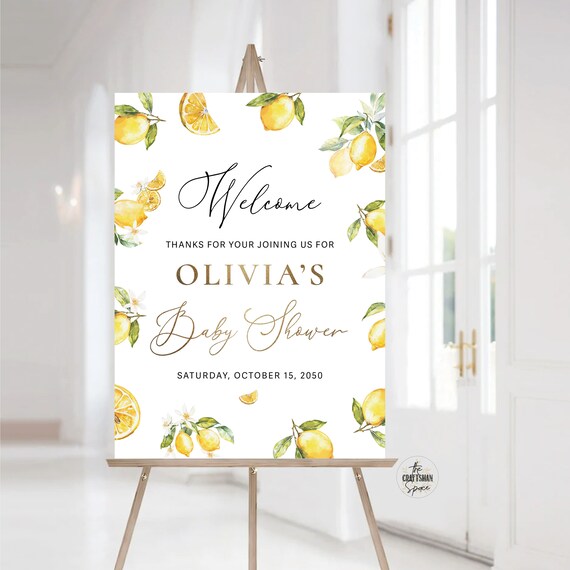 Lemon Baby Shower Welcome Sign, Greenery Citrus Baby Shower Sign, A sweet little one is on the way, Citrus Sign, Baby Shower Decor, LMO