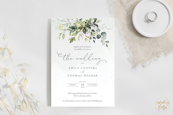 Wedding Invitation, Wedding Greenery Invitation, Eucalyptus Wedding, Greenery Wedding Stationery Bundle, Eucalyptus, Printable Wedding