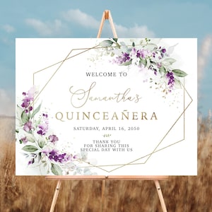 Green Lavender Quinceañera Welcome Sign, Quinceanera Sign, Quinceanera Decorations, 15th Birthday Sign, Baby shower sign, Sweet 16 sign, GPU