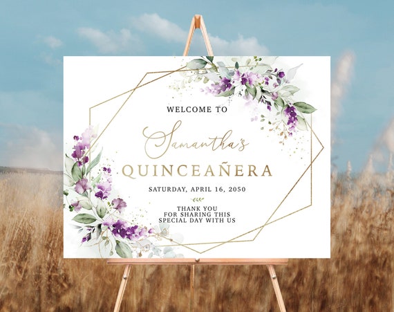Green Lavender Quinceañera Welcome Sign, Quinceanera Sign, Quinceanera Decorations, 15th Birthday Sign, Baby shower sign, Sweet 16 sign, GPU