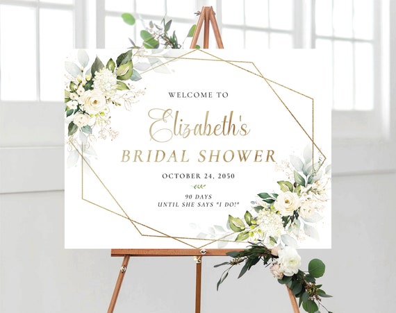 White Roses Bridal Shower Sign, Bridal Shower Decoration, Bridal Brunch Welcome Sign, Custom Design, Winter roses, cream roses, WR3