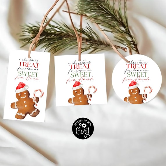 Christmas Tag, Christmas Gingerbread Pink Tag, Holiday Gift Tag Template, Christmas Favor Tag, Circle tag, Square Tag, Personalized Tags