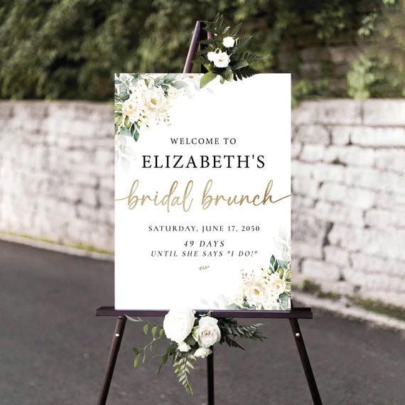 White Roses Bridal brunch Welcome Sign, Bridal Shower Decorations, Cream roses Bridal Tea Poster, Boho Wedding Shower Banner, Bohemian, WR3