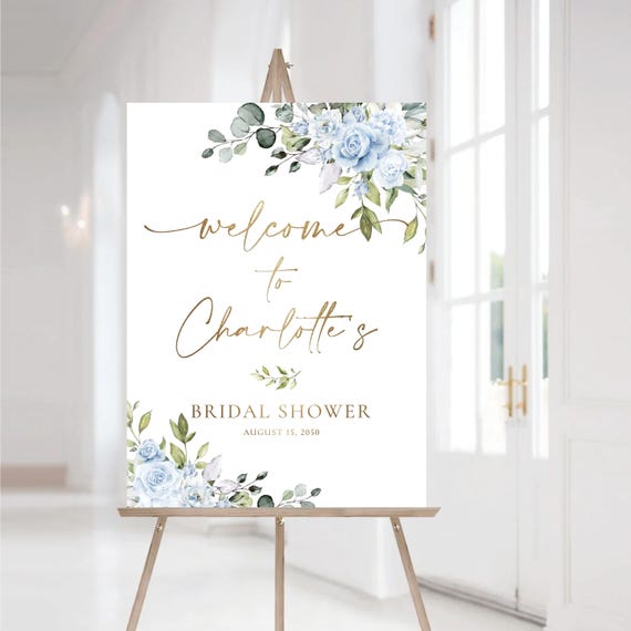 PRINTED OR DIGITAL Dusty Blue Bridal Shower Welcome Sign, Foam Board, Poster, Eucalyptus, Greenery Wedding Shower Decorations, Herbal, LB3