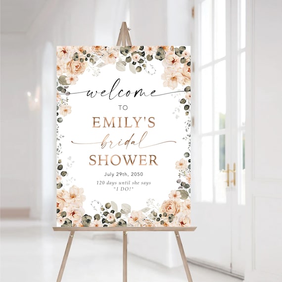 Terracotta Floral Bridal Shower Welcome Sign, Rustic Boho Decor, Fall Bouquet (Digital Printable)