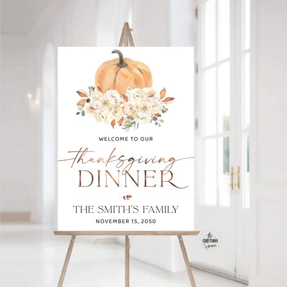 Thanksgiving Dinner Sign, Green Fall Festival Sign, Friendsgiving Party Banner, Autumn Poster, Colorful Pumpkins, Boho Pumpkins, PKS1