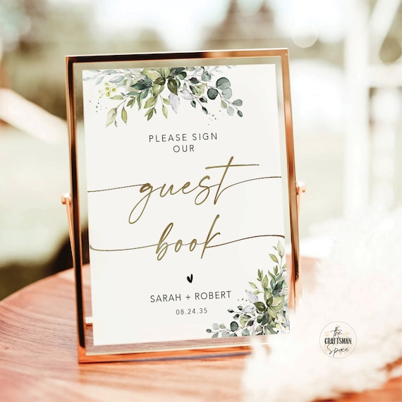 Greenery Please Sign Our Guestbook Sign, Modern Wedding Guestbook, Sign Our Guestbook Sign, Minimalist Wedding Signage, Eucalyptus, HB2