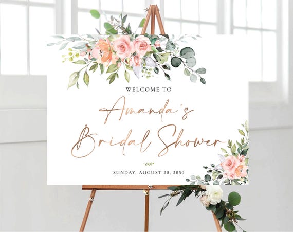 PRINTED OR DIGITAL Blush Greenery Bridal Shower Welcome Sign, Foam Board, Poster, Eucalyptus, Elegant Wedding Shower Decoration, Herbal, BG4