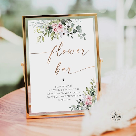 Blush Pink Greenery Flower Bar Sign, Minimalist Bridal Shower Sign, Floral Baby Shower Sign, Build Your Bouquet, Make a Bouquet Sign, BG1