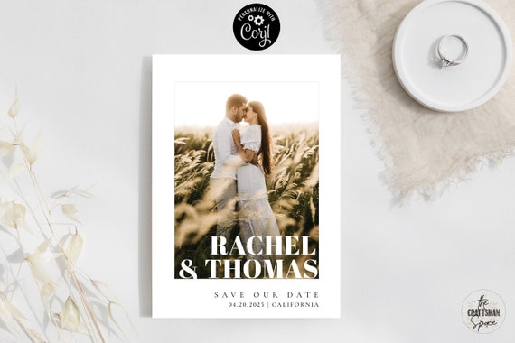 Modern Minimal Photo Save the Date Editable Template, Printable Save The Date, Minimalist Save Our Date, Editable, Corjl