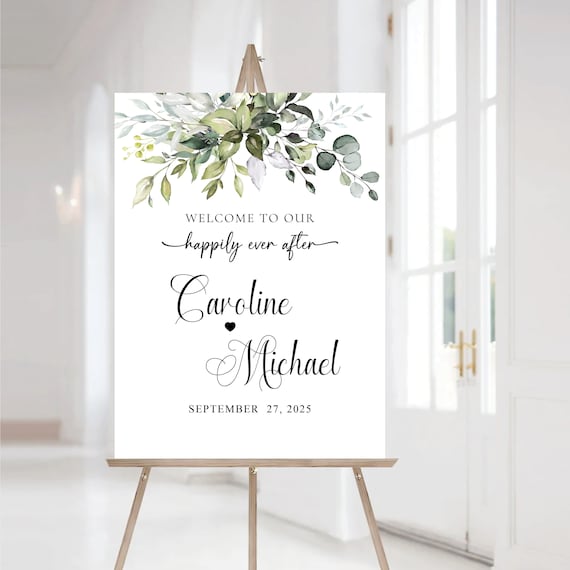 Greenery Wedding Welcome Sign, Ceremony, Digital Wedding Welcome Sign, Wedding Sign, Wedding Reception, Wedding Couple, Herbal, Eucalyptus