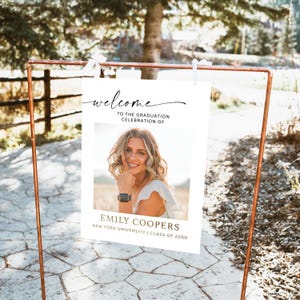 Graduation with photo Welcome Sign, Photo Graduation Poster, Gold Glitter, Graduation Decorations, Graduation Party Sign, Grad Party Sign
