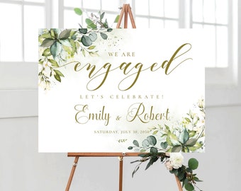 Letrero de eucalipto para fiesta de compromiso: Decoración de boda con vegetación (imprimible digitalmente)