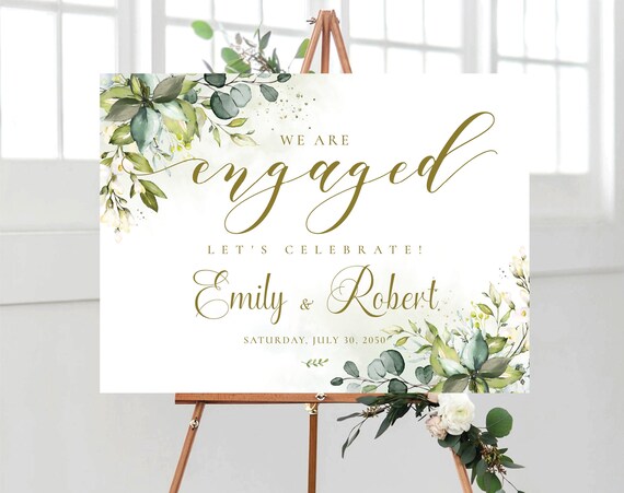 Greenery We are engaged Welcome Sign, Engagement Party Sign, Engagement Party Decorations, Wedding Welcome Sign, Printable, Eucalyptus, HB2