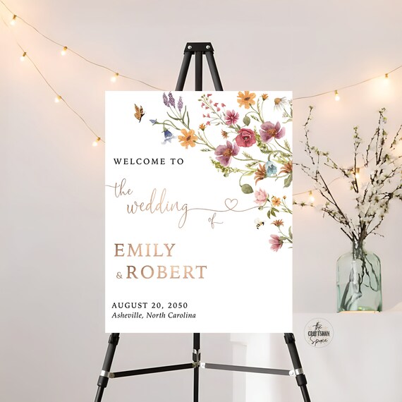 Wildflowers Wedding Welcome Sign Template, Wildflowers Wedding Ceremony Sign, Wedding Decor, Watercolor Wildflower, Bohemian, WIF1