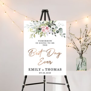 Greenery Blush Best Day Ever Welcome Sign, Greenery Rehearsal Dinner Welcome Sign, Rehearsal Dinner Sign, Wedding Sign, Eucalyptus