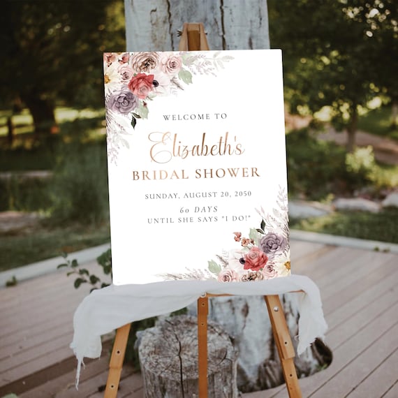 Silk Floral Bridal Shower Welcome Sign, Boho Wedding Shower Decorations, Modern Bridal Brunch Sign, Bridal Tea Sign, Couple Shower, Bohemian