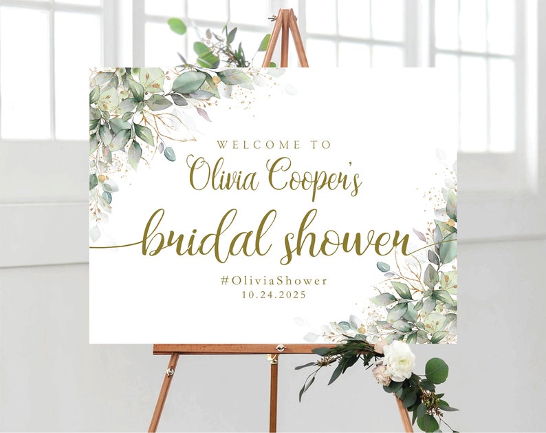 Bridal Shower Sign Greenery Bridal Shower Greenery Shower Etsy