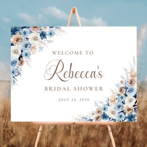 Blue boho Bridal Shower Sign, Bridal Shower Printable, Wedding Shower Decoration, Bridal Brunch Sign, Custom Design, Wedding Welcome Sign