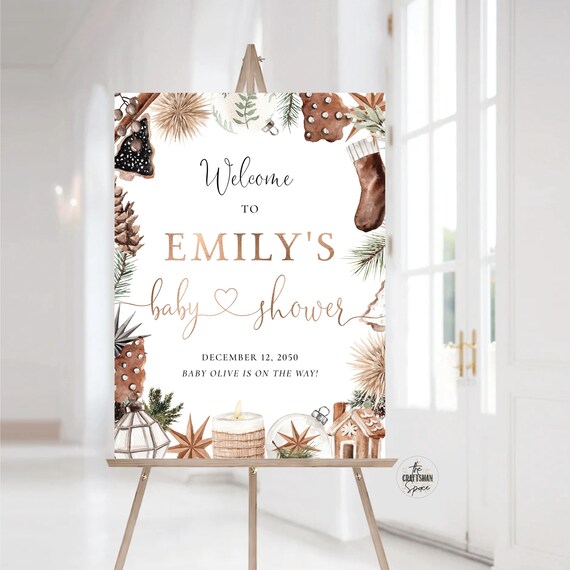 Baby Shower Welcome Sign, Gender Neutral Winter Sign, Editable Holiday Baby shower decorations, Fall Baby Shower, Cozy baby shower sign, CO1