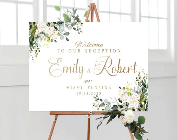 Wedding Welcome Sign, Rustic Welcome Sign, Digital Wedding Welcome Sign, Rehearsal Sign, Greenery Wedding Sign, Greenery decor
