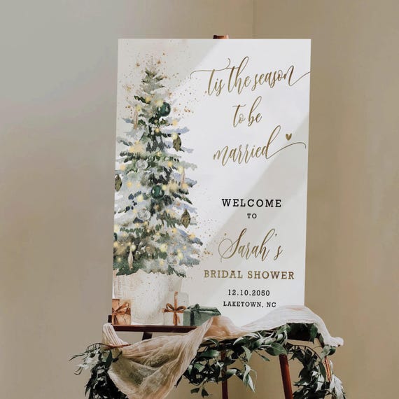 Winter Bridal Shower Welcome Sign, Christmas Tree Decorations (Printed or Digital File)