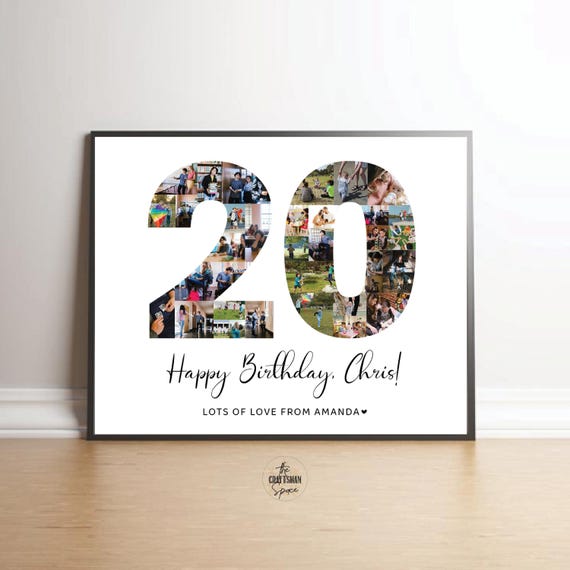 Custom 20th Birthday Sign Template, 20th Birthday Gift Poster, Birthday Gifts for Couple, Photo Collage, Number 20 Year Picture Collage
