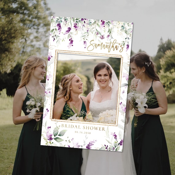 Greenery Purple Bridal Shower Photo Prop, Green Lavender Bridal shower photo booth frame, Photo Prop Frame, Lilac Photo Prop Frame, GPU