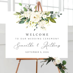 White roses Wedding Welcome Sign, Greenery wedding Welcome Sign, Digital Wedding Welcome Sign, Rehearsal Sign, Eucalyptus, Cream Roses, WR1