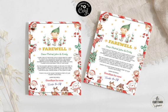 Elf Farewell Letter Template, Elf Goodbye Letter, Elf Goodbye for now, Boy Elf Farewell letter, Elf Kit, Boy Elf Letter, Editable, Corjl