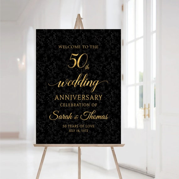 Black Gold Anniversary sign, 50th anniversary sign, Anniversary Sign Printable, 50th Anniversary decoration, 50th anniversary poster, Gold