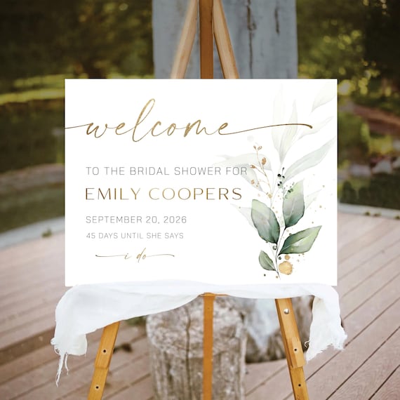 Greenery Bridal Shower Welcome Sign, Botanicals Wedding Shower Decor, Bridal Luncheon, Bridal Brunch sign, Boho Bridal tea Sign, Eucalyptus