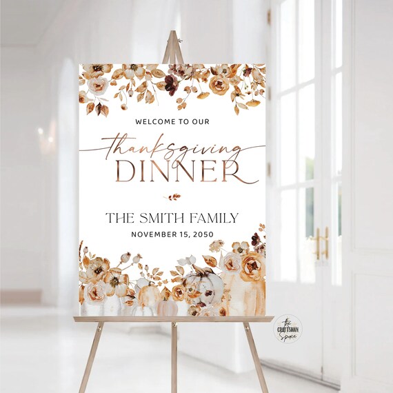 Thanksgiving Dinner Welcome Sign, Fall Leaves Thanksgiving Sign, Family Thanksgiving Dinner, Pumpkins Friendsgiving Sign, Autumn Decor, FL1