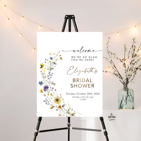 Wildflower Bridal Shower Welcome Sign, Colorful floral Wedding Shower Decorations, Boho Bridal Brunch Sign, Bridal Tea Sign, Bohemian, SFS1
