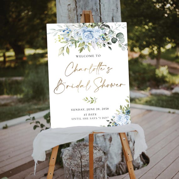 PRINTED OR DIGITAL Dusty Blue Bridal Shower Welcome Sign, Foam Board, Poster, Eucalyptus, Greenery Wedding Shower Decorations, Herbal, LB4