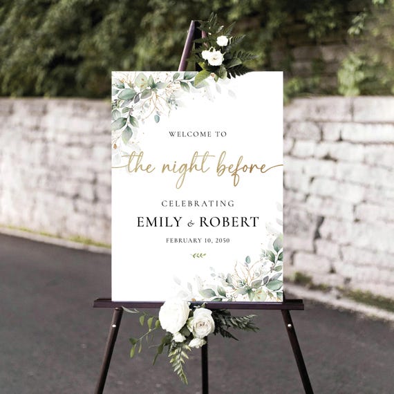 Greenery The Night Before Welcome Sign, Eucalyptus Rehearsal Dinner (Digital Printable)