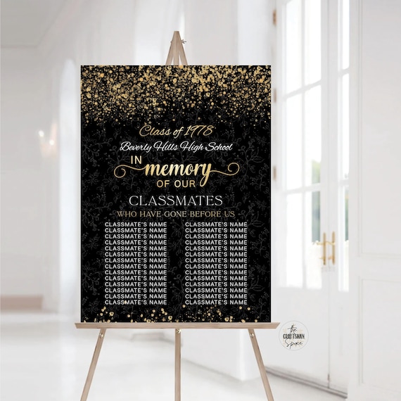 Modern Reunion memorial sign, In Memory of Deceased Classmates Sign, Class reunion decor, High school reunion decor, College reunion, DG1