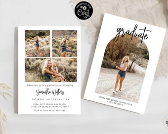 Invitación fotográfica para fiesta de graduación: Diseño minimalista moderno y editable (descarga digital)