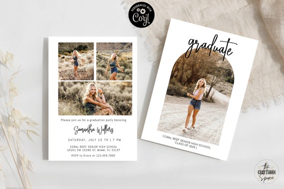 Graduation Party with Multiple Photos Invitation, Photo Graduation Announcement, Minimalist Graduation Announcement,Modern Grad Party Invite