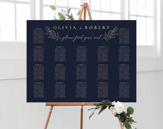 Wedding seating chart, Wedding seating chart alphabetical, Wedding seating chart table, Blue Navy Wedding Seating Chart, BN1