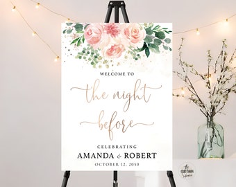 Blush Pink Floral Rehearsal Dinner Welcome Sign: Botanical Wedding Decor (Printable Digital)