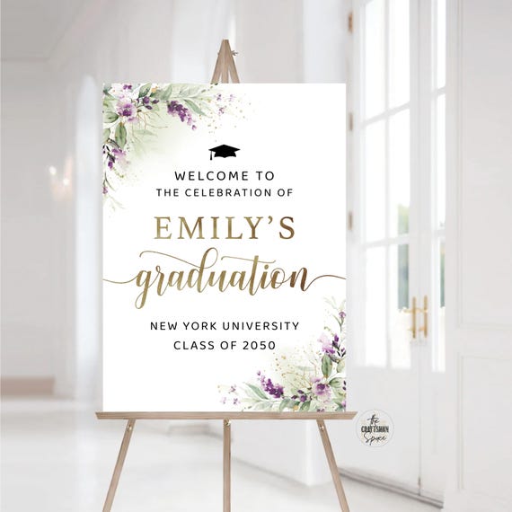 Greenery Purple Graduation Party Welcome Sign, Lavender Graduation Decoration, Graduation Party Poster, Lilac Lavender Grad Party Sign, GPU