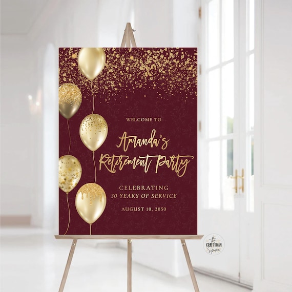 Retirement Party Welcome sign, Minimalist Happy Retirement sign, Retirement Celebration Party Sign, Retirement Decorations, burgundy, Poster